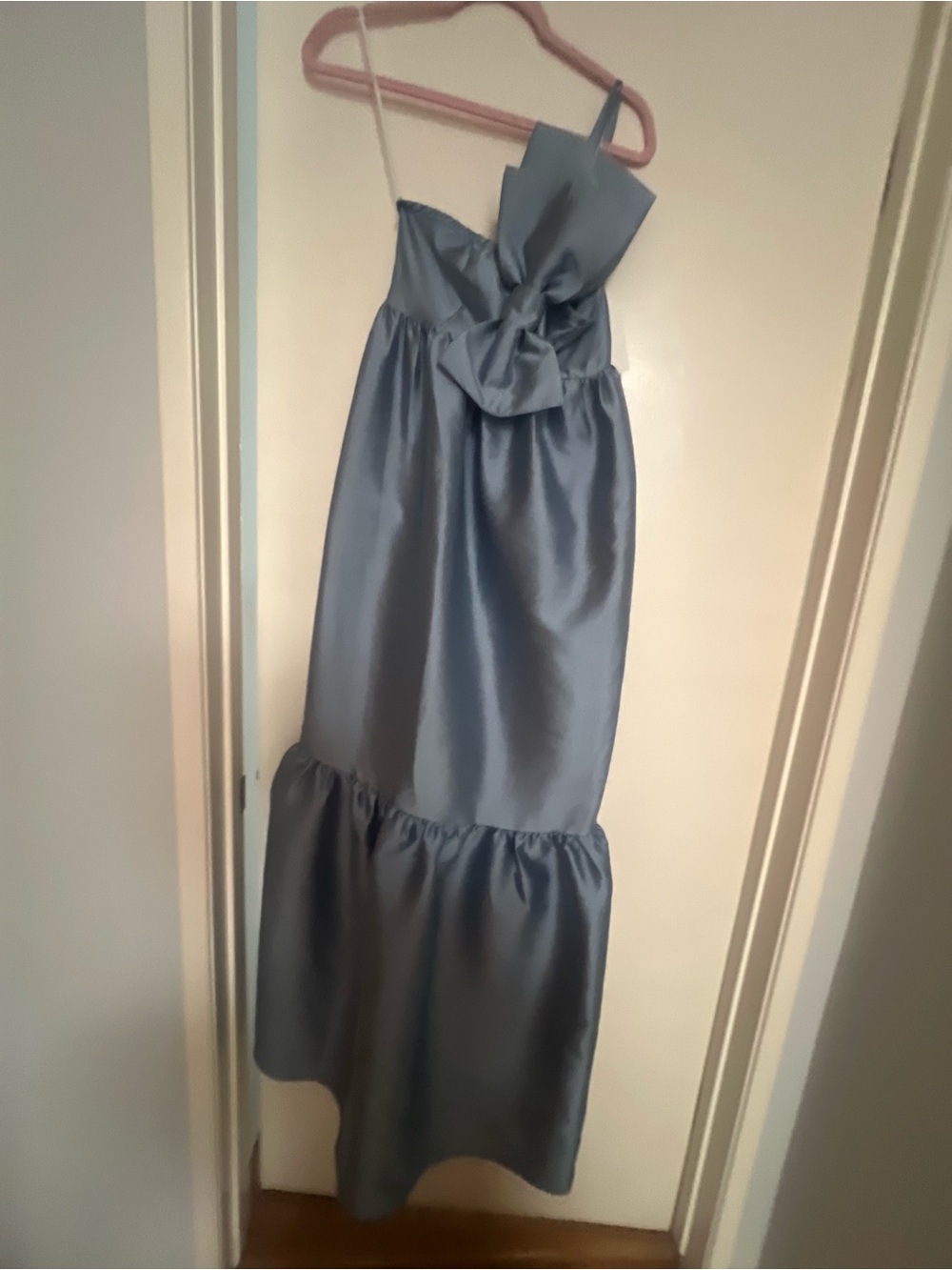 Petal & Pup Satin One-Shoulder Blue Dress with Bow Detail